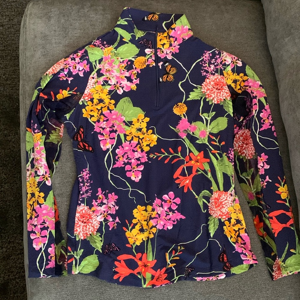 IBKUL women’s butterfly floral quarter zip top - Size S